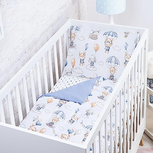 BABYSAFE Baby Safe Bettbezug Babybett 135x100 cm Bettbezug Kinderbett 100% Bio-Baumwolle ÖKO-TEX Zertifiziert Laken Einzelbett Babybettwäsche Set Ballon Blau