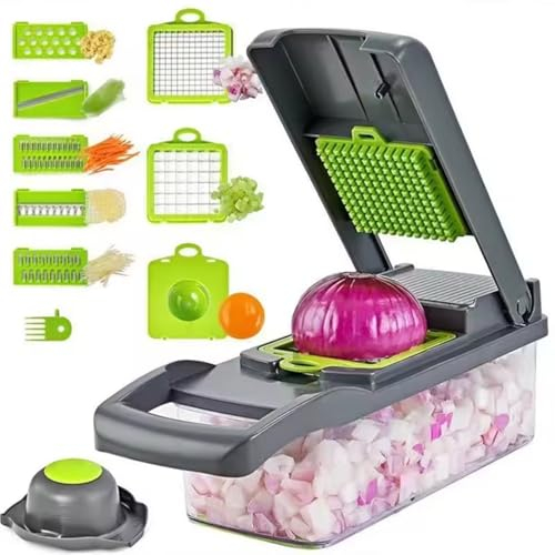Novahaven (14 Teile) Gemüseschneider, Zwiebelschneider, Pommes-Schneider, Obstschneider, Kohlschneider - Alles-in-einem-Schneider, Würfeln, Schneiden, Schälen,Gestaltung