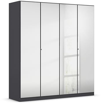 Rauch Möbel Reflect, Kleiderschrank, Farbe Grau metallic, Breite 181 cm | Schrank, 4-türig, mit Spiegel, Zubehör Premium, für Schlafzimmer, Kinderzimmer, Studentenwohnung, Garderobe, Flur