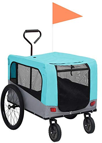 Homgoday 2-in-1 Haustier-Fahrradanhänger & Jogging-Kinderwagen, Blau und Grau, Hunde-Fahrradanhänger, Haustierwagen mit Sicherheitsflagge für Fahrrad, Haustier-Fahrradwagen für kleine und mittelgroße