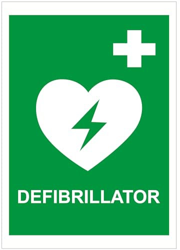 Indigos UG - Schild Defibrillator - 210x297 - Hotel, Firma, Schutz, KITA, Arzt, Praxis - Sicherheit - Warnung - Aluverbundplatte 3mm, Wohnung - Hinweisschild - Warnschild