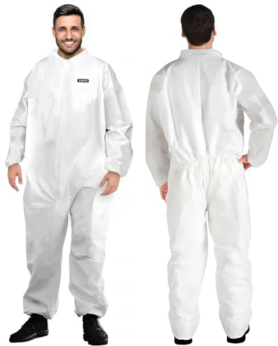 Mono Desechable Hazmat | Traje de Pintor de Cuerpo Completo de Alta Resistencia en 7 Tallas con Múltiples Especificaciones para Hombres y Mujeres Sin Capucha (2, Blanco, S)