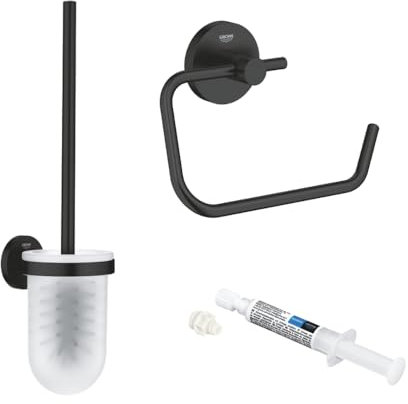 GROHE Dérouleur de Papier Mural + Porte Balai WC Start Noir Mat + Colle QuickGlue