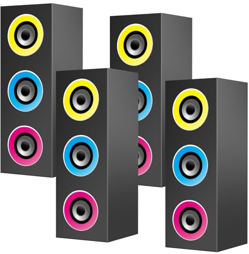 Humyoun 4 Pcs 80s 90s Party Decorations Hip Hop Party Favor 16.5 x 5.9 x 5.9 Inches Large Paper Boombox Boxes for Retro 1980s 1990s Theme Music Neon Decoration(Colorful)