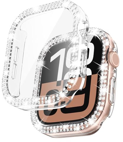Kamita [2Stück] Diamond Hülle Kompatibel mit Apple Watch Serie 10 42mm, Glitzer Hart PC Bumper Case mit Hartglas Displayschutzfolie für iWatch10, Stoßfest Glitzerhüll für Frauen und Mädchen (Klar*2)