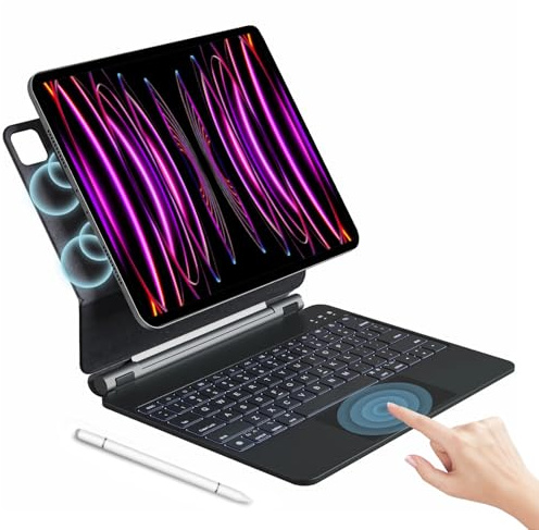 IXTRA Magic Keyboard Case for iPad Air 13 inch & iPad Pro 12.9 inch, Black | For iPad Air 13 M4/M3/M2 & iPad Pro 12.9 6/5/4/3 Gen, Multi-Touch Trackpad, 7-Color Backlight, Floating Cantilever Stand
