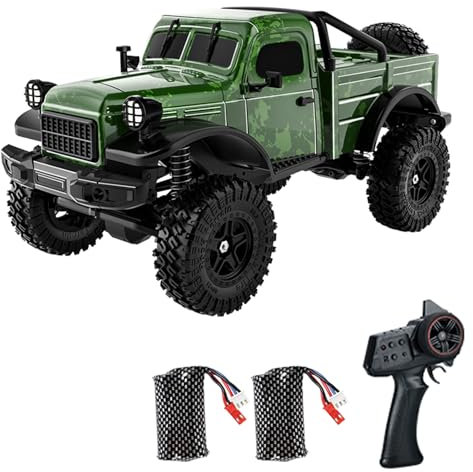 Hylukon Ferngesteuerter LKW 1:18-4WD All Terrain RC – RC Auto mit 2 Akkus und Geschwindigkeitsregelung – 2,4 GHz 4WD Rock Crawler elektrisch mit LED-Lichtern, Spielzeug geeignet für Kinder, Grün