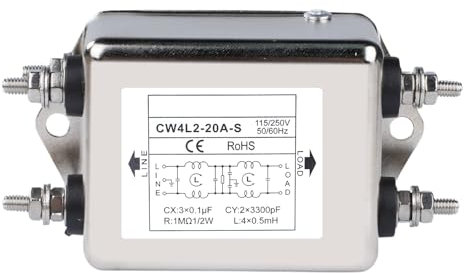 Jadeshay Filtro emi,115V/250V AC Filtro de Alimentación Monofásico Filtro de Interferencia Electromagnética 50/60 Hz para Suprimir Las Interferencias de Impulsos Continuos e Intermitentes