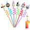Ulife Mall Reusable Drinking Straws Novelty Cute Cat Decor Straw Curly Hard Plastic Straws Kids Birthday Decorations Supplies Family Reunion Party Favors - Pack of 6