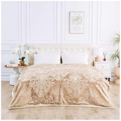 Artistic Fashionista Limited New 2 Ply Embossed Rashel Ultra-Soft Plush Velvet Faux Fur Mink Throw Blanket Silky Soft Warm Heavy Thick Bed Sofa Cover – 4K – King 200x240cm (Natural)