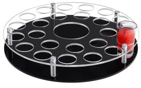 Peacoblue 25 Shot Glass Tray Holder with Heavy Base, Clear Bar Acrylic Cups Tray Holder Organizer with Central Bottle Slot for Parties, Clubs & Home Bars