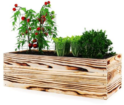 Lermowoood Hochbeet aus Holz 60x40x30 cm Geflammt – Pflanzkasten für Gemüse & Kräuter – mit Agrovließ – steckbar & stapelbar- Aussenbereich ideal für Garten, Balkon & Terrasse