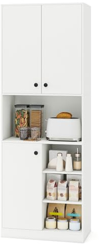 GIANTEX Küchenschrank, Küchenbuffet Buffetschrank mit Arbeitsplatte, Mehrzweckschrank mit 3 Türen & offenen Regalen, Vorratsschrank Holz Stehend, Aufbewahrungsschrank Hochschrank Küche, 60x33x166 cm