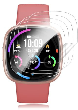 4 Stück für Panzerglas für Fitbit Versa 4/Fitbit Versa 3/Fitbit Sense 2 Schutzfolie, Hohe Empfindlichkeit TPU Schutz Folie für Versa 4 Schutzglas, Blasenfrei Fingerabdruck für Versa 3 Displayschutz