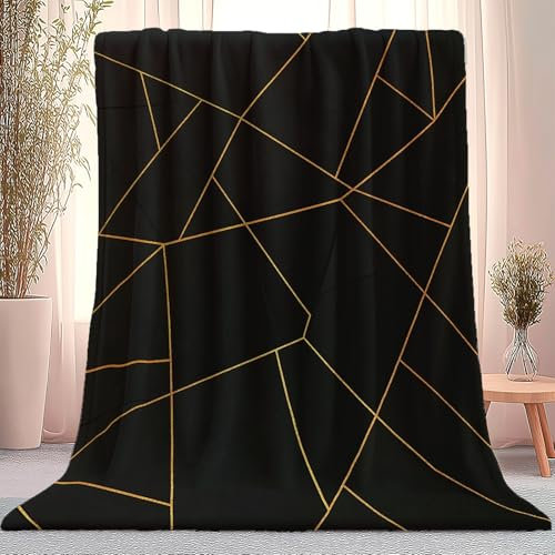Decke Modern Geometrisch Luxus 3D-Druck Flanelldecke 150 X 200 cm Weich Und Flauschig, Mikrofaser Kuscheldecke Warm Schwarz Gold Für Sofa, Bett, Couch & Tv–Bettüberwurf & Tagesdecke, Waschbar