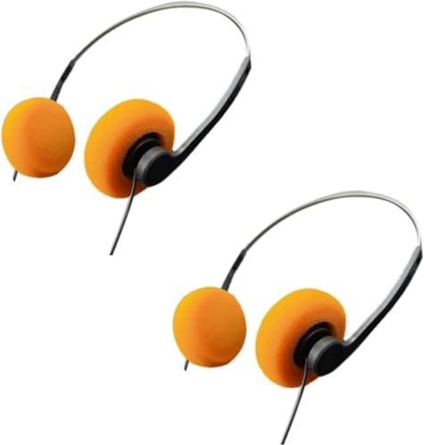 Wyjuan 2 cuffie stereo Hi-Fi con ferretto, arancioni, stile vintage, retrò, leggere, per la maggior parte dei telefoni cellulari
