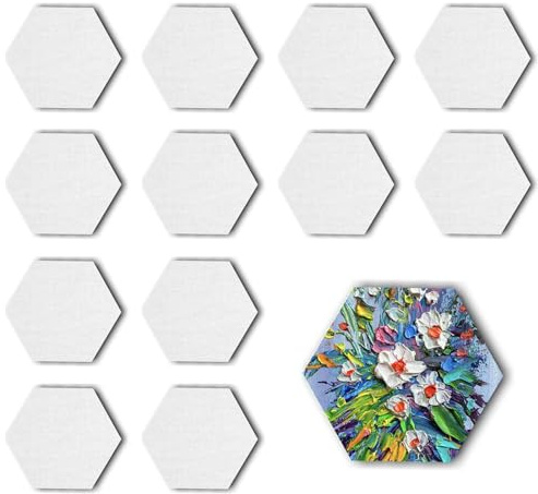 12 Stück Leinwand-Set zum Bemalen Magnetische Baumwoll-Leinwände für Acryl | Öl Gouachefarben Strukturpaste magnetische Leinwand-Set, sechseckig, Baumwoll-Leinwand, für Acryl/Öl, inkl. Strukturpaste
