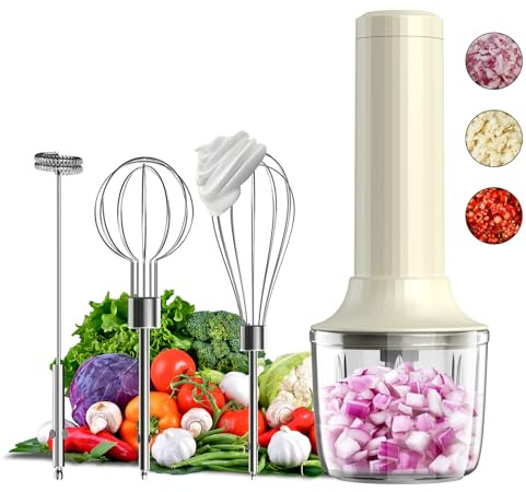 Akku-Handmixer MixgoII, Elektrischer Schneebesen & Milchaufschäumer, Mini Mixer, wiederaufladbarer Handmixer und Schnurrhaar, Küchenmaschine zum Kochen, Lebensmittelzerkleinerer
