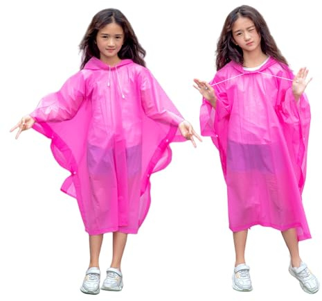 flintronic 2 Pcs Imperméables pour Enfants, Poncho Pluie Enfant, Réutilisable EVA Imperméable, Manteau de Pluie à Capuche pour Garçons Filles, Poncho de pluie Vélo Randonnée Voyage