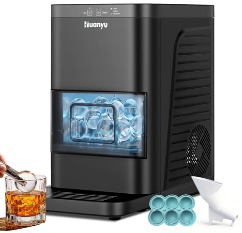 Huanyu 55mm Clear Ice Ball Maker, 2 Ice Balls in 80Mins Sphere Ice Maker with Self Cleaning for Whiskey, Bourbon and Cocktails