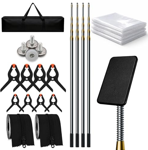 MAYOKEN® Staubschutzwand mit Reißverschluss – Staubschutztür-Set mit 4 Teleskopstangen (bis 4,8 m/16 FT), 3 mil PE-Folie, 2 selbstklebenden Reißverschlüssen für Baustelle & Renovierung