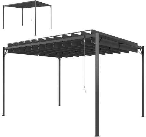 Outsunny Pérgola de Jardín 3x4 m con Lamas Orientables Metal Gris Oscuro | Cenador de Jardín, Protección UPF50+, Pabellón para Exterior, Patio, Terraza