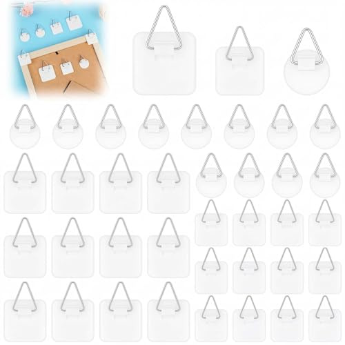 vsshe Tiras Adhesivas, 36 Pcs Cuelga Cuadros Adhesivo,Soporta Hasta 3kg, Colgar Cuadros sin Agujeros, Ganchos Adhesivos para Pared para Fotos Bandeja Phoframe, Marcos y Espejos(Cuadrado + Círculo)