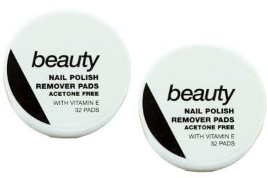 KRISP Acetone-Free Nail Polish Remover Pads with Vitamin E – 2 Packs of 32 Pads Each – Gentle and Effective for Easy Removal of Nail Polish