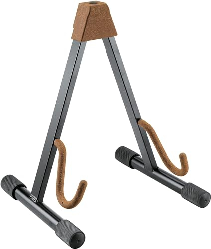 K&M 17540 E-Gitarrenständer Kork - 22 bis 35 cm Breite - niedriger Ständer für elektrische Gitarren aus Stahl, verstellbar