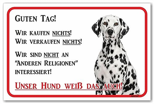 AdriLeo Schild - Vorsicht Dalmatiner schwarz/weiß - Wir kaufen nichts - (20x30cm) / Achtung Hund Wachhund deutscher Hund robust langlebig UV-beständig wetterfestes Warnschild