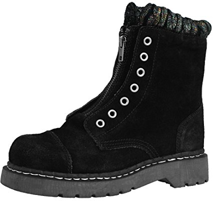 T.U.K. Damen Combat Boot mit Reißverschluss vorne, Schwarz, 35.5 EU