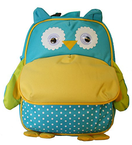 BOMIO | Unisex Kinder-Rucksack mit witzig-tierischem Design | Leicht zu reinigendes Polyestermaterial | verstellbare Gurte | Fassungsvermögen ca. 2,5 Liter | Eule türkis