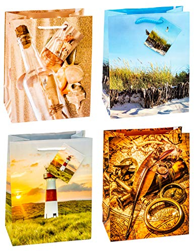 TSI Geschenktüten MARITIM, 12er Packung, Größe: Mittel (HxBxT 23 x 18 x 10 cm), Art. 86013