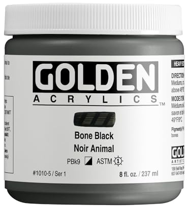 GOLDEN Heavy Body Acrylics by, Bone Black, 237 ml Jar, Professional Acrylic Paint, Semi-Opaque