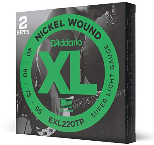 D'Addario Corde Basso Elettrico - XL EXL220TP - 4 Corde - Lunga Scala, Super Luce, 40-95 - 2-Pacchetto