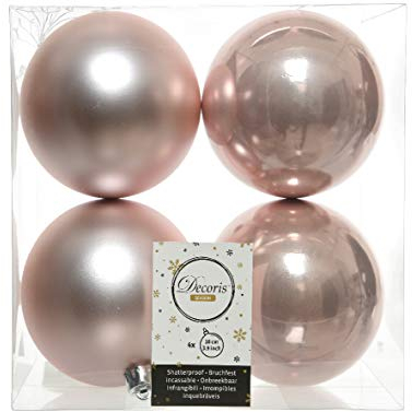 Christmas Decorations OloreHome Weihnachtskugeln Kunststoff 10cm x 4er Set matt Glanz Rosa // Weihnachtskugeln, bruchsicher, Blush Pink, 100 mm, 4 Stück, für Weihnachten