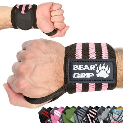 BEAR GRIP Lot de 2 bandes de poignet de qualité pour haltérophilie, rose
