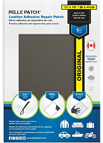 Pelle Patch - Brandloch reparaturset Auto - In 25 Farben erhältlich - Original 28cm x 41cm - Mittelgrau