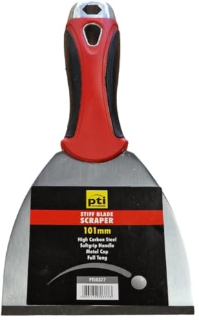 PTI 101mm Stiff Blade Paint Scraper Softgrip Handle Wallpaper Stripper Filler, Professional DIY Decorating Paint Removal Scraper Tool Set