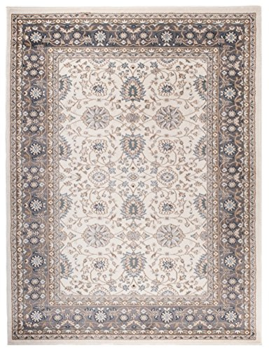 Traditioneller Klassischer Teppich für Ihre Wohnzimmer - Creme Anthrazit Schwarz - Perser Orientalisches Ziegler Nain Muster - Blumen Ornamente - Top Qualität Pflegeleicht  AYLA  200 x 300 cm Groß
