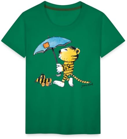 Spreadshirt Janosch Kleiner Tiger Tigerente Mit Schirm Kinder Premium Bio T-Shirt, 98/104 (2 Jahre), Kelly Green