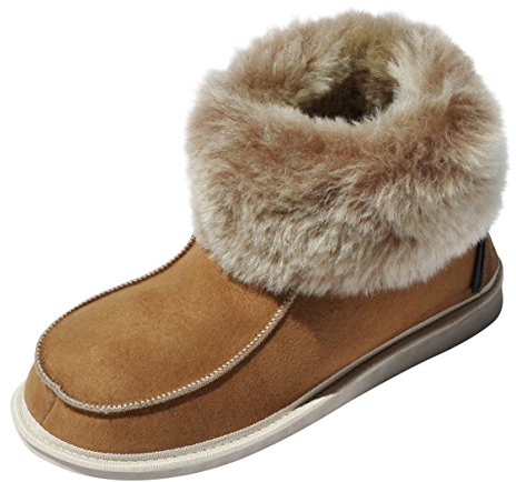 Lammfell Hausschuhe ZUGSPITZE Premium Fellschuhe aus 100% Merino Schaffell, Braun, 41 EU