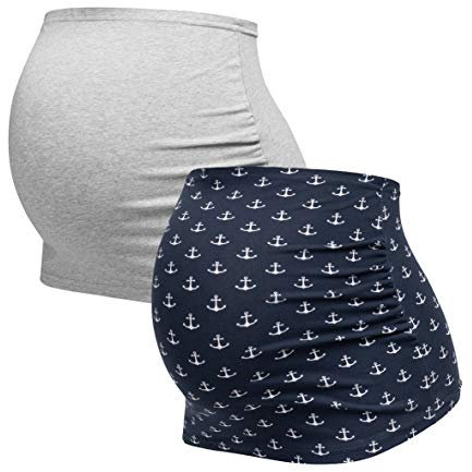 Herzmutter Bandes de Ventre de maternité - Bandeau de Grossesse - Lot de 2 Bandes Abdominales - Ceinture de Grossesse - Bandeau pour Femmes Enceintes - Extension de T-Shirt - 6100 (Ancre/Gris, S)