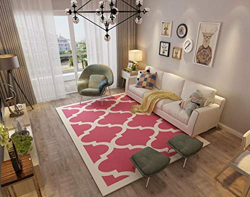 YQZS Teppich Schlafzimmer Teppich Orientteppich Rosa Weißer Runder Rahmen Pflegeleichter Und Schmutzabweisender Maschinenwaschbarer Teppich,200X300Cm(79X118Inch)