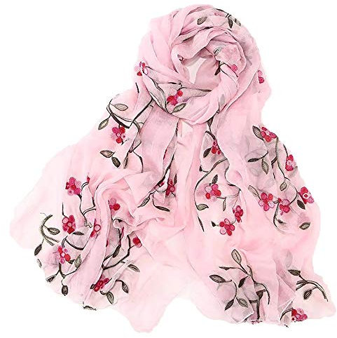 Pluto & Fox Écharpe en soie pour femme Motif floral rétro et élégant Rose rose clair Taille unique