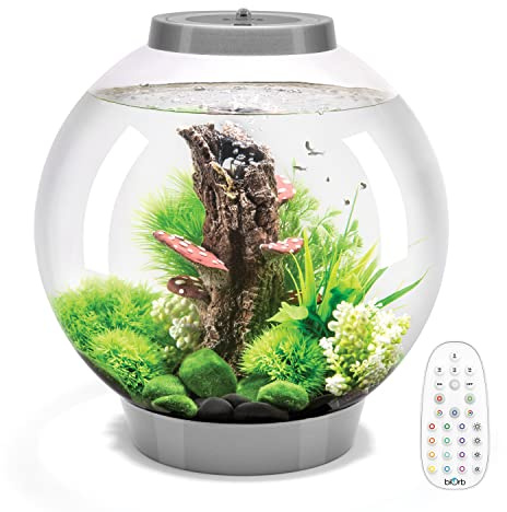biOrb Classic 30 Acrylic Aquarium Silver, MCR Multi-Colour Remote LED Lighting, Classic Fishbowl Fish Tank with 5-Step Filtration System, Easy Setup, With Air Pump, Filter Cartridge, Ceramic Media