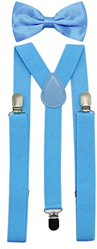 SUNTRADE Hosenträger für Herren und Damen, elastisch, Y-Form, verstellbar, mit Clips und Fliege Gr. Einheitsgröße (Himmelblau)