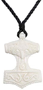 81stgeneration Unisex Geschnitzter Knochen Großer Gravierter Skane Thors Hammer Anhänger Halskette