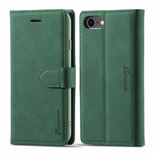 LOLFZ Hülle für iPhone 7 iPhone 8 iPhone SE 2020 iPhone SE 2022, Premium PU Leder Handyhülle mit Kartenfach Ständer Magnetische Schutzhülle Kompatibel mit iPhone 7/8/SE 2020/SE 2022 - Grün