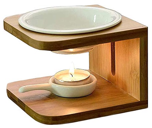 MINGJIANG Brenner für ätherisches Öl aus Keramik, Bambus, Brenner, Wachs, Schmelzen, Luftbefeuchter, Yoga, Aromatherapie, Duft, Diffusor, Tür, Kerzenhalter, für Dekoration Wohnzimmer, Schlafzimmer,